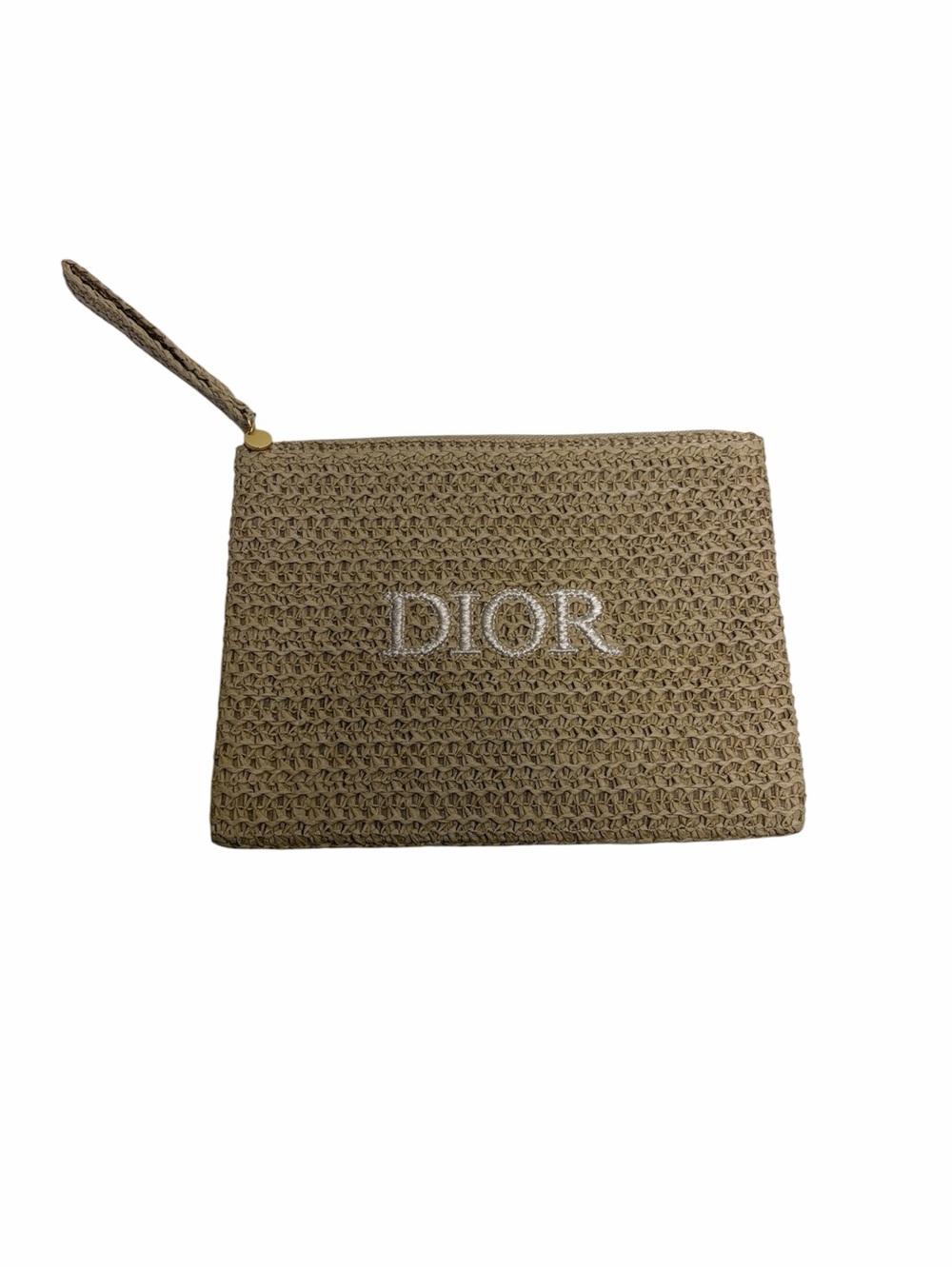 Dior Tan Woven Wristlet Pouch with White Embroidered Logo from perfume promo